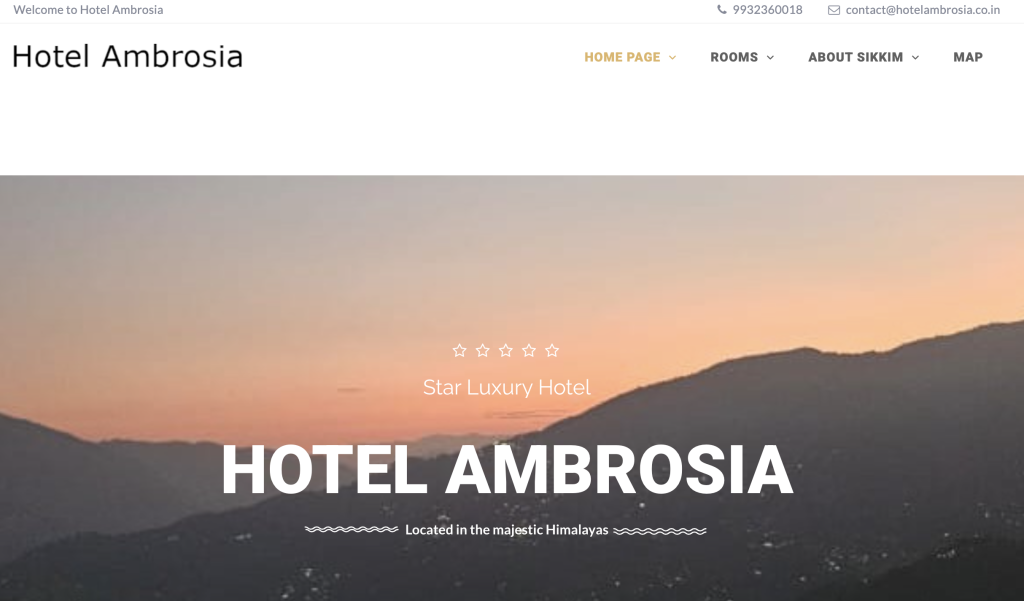 Hotel Ambrosia website, Gangtok — built by Silknode Technologies